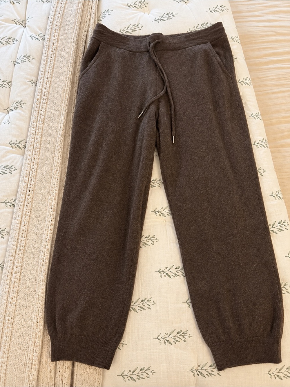 Quince 100% Cashmere Pants XL Brown Relaxed Wide Leg Drawstring Lounge
